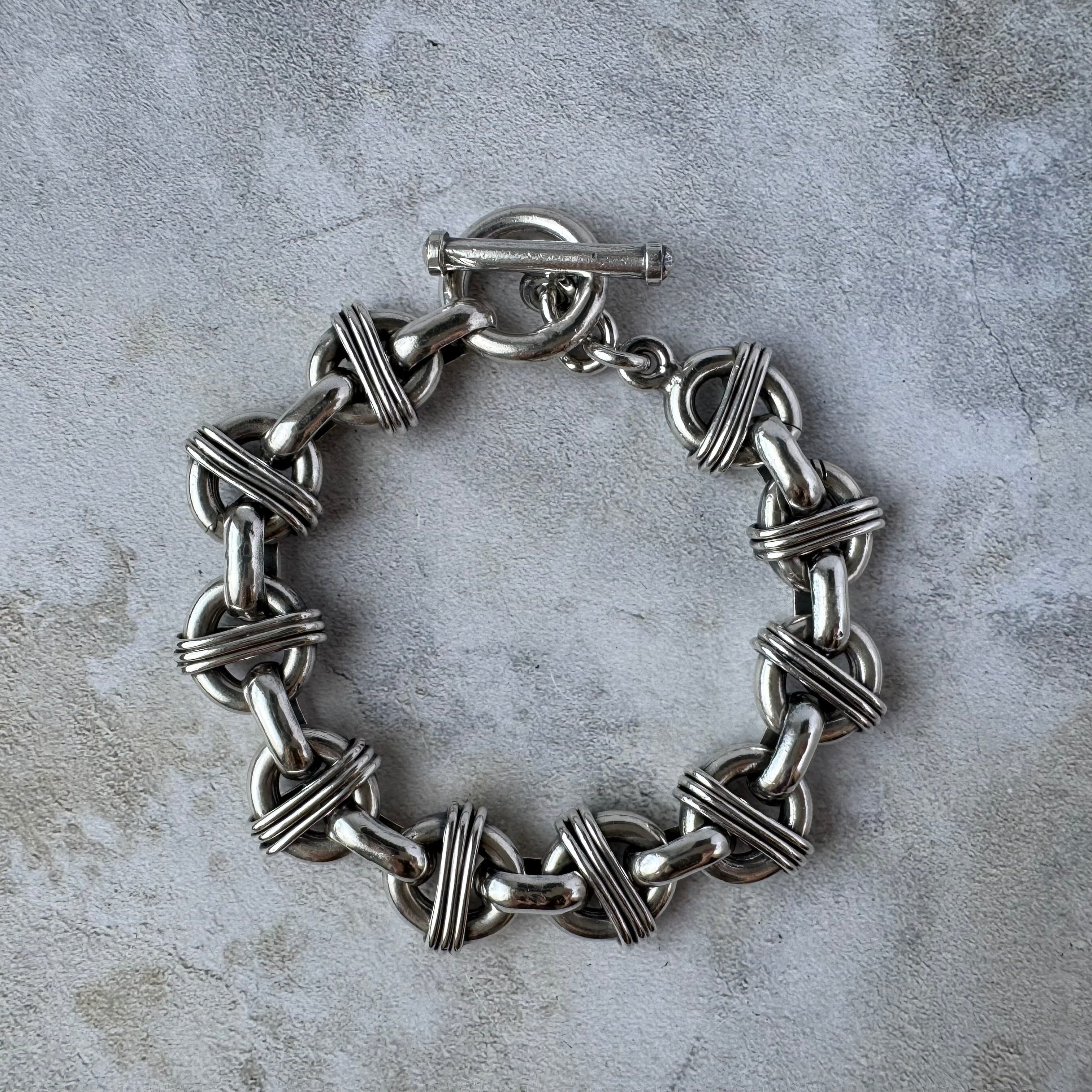 Vintage Heavy Knot Link Bracelet Silver925 Made in Mexico