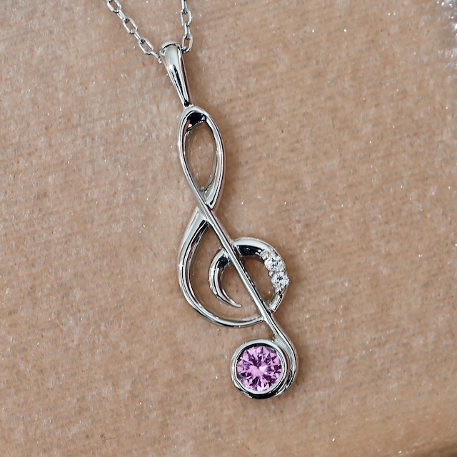 【1点限り】PT900ト音記号ダイヤモンド トップ ピンクサファイア3.5㎜　高品質シルバーチェーン／貴金属チェーン【99,000円〜158,400円】