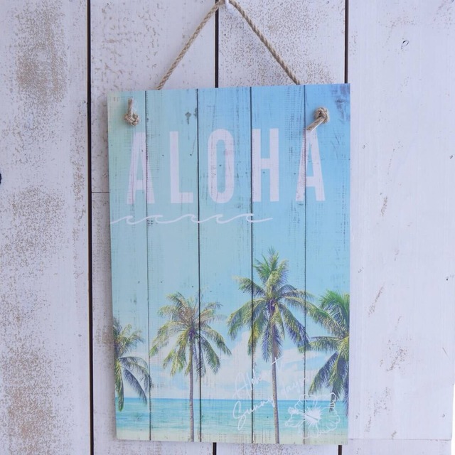 ★ハワイアン雑貨★アロハサインボード／壁掛け／ハワイアンインテリア／ハワイアンアート／パームツリー／Lサイズ＜ALOHA＞