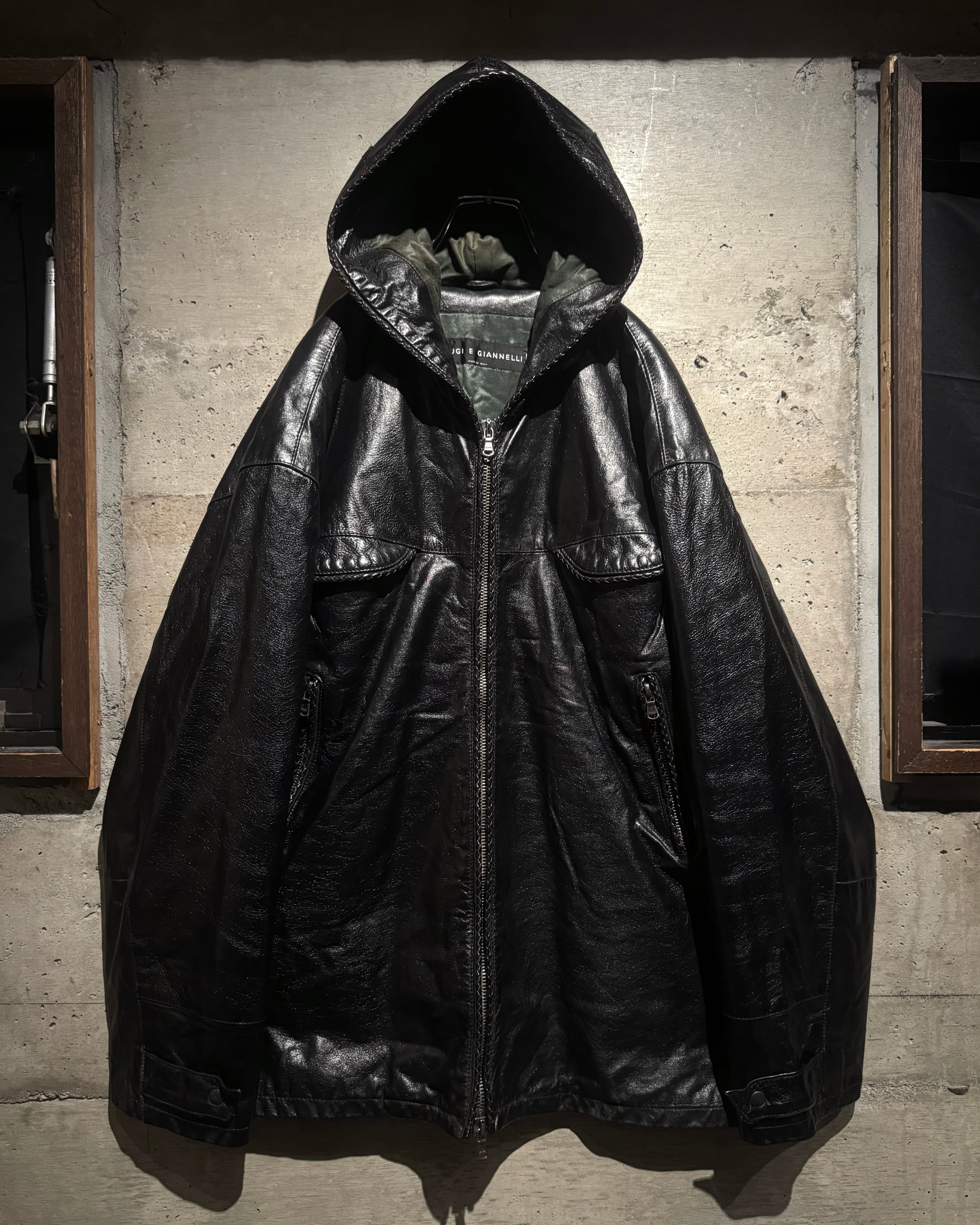 CALUGI E GIANNELLI レイヤードレザージャケット archive Caka】“CALUGI E GIANNELLI” Euro Vintage Zip Up Hooded Leather
