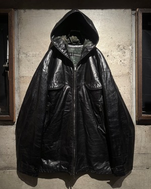 【Caka】“CALUGI E GIANNELLI” Euro Vintage Zip Up Hooded Leather Jacket