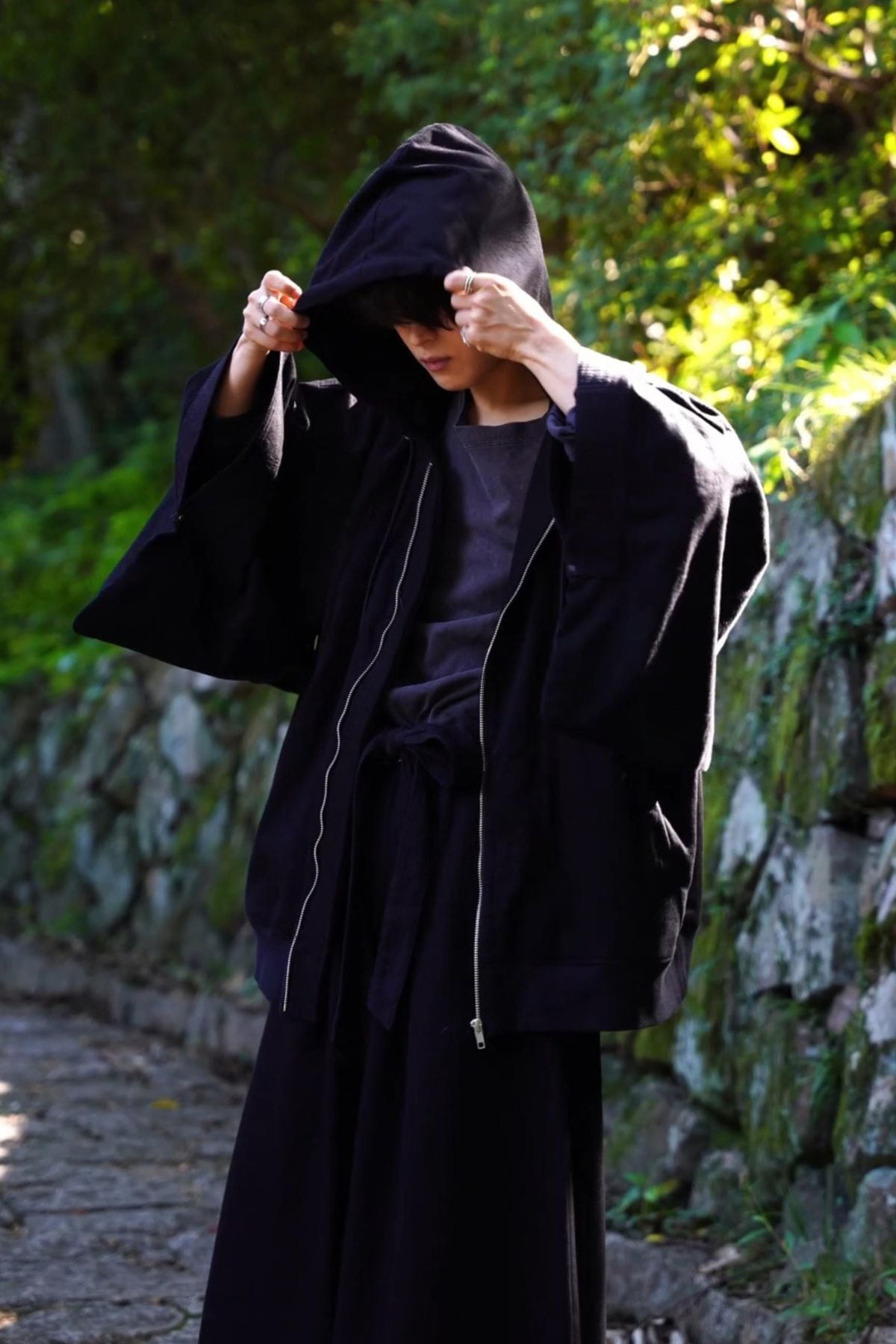 数量限定｜残りわずか】漆黒を纏う、KIMONOパーカー “BLACK × 刺子
