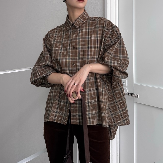 【受注予約1週間】back logo tuck checked SH/brown