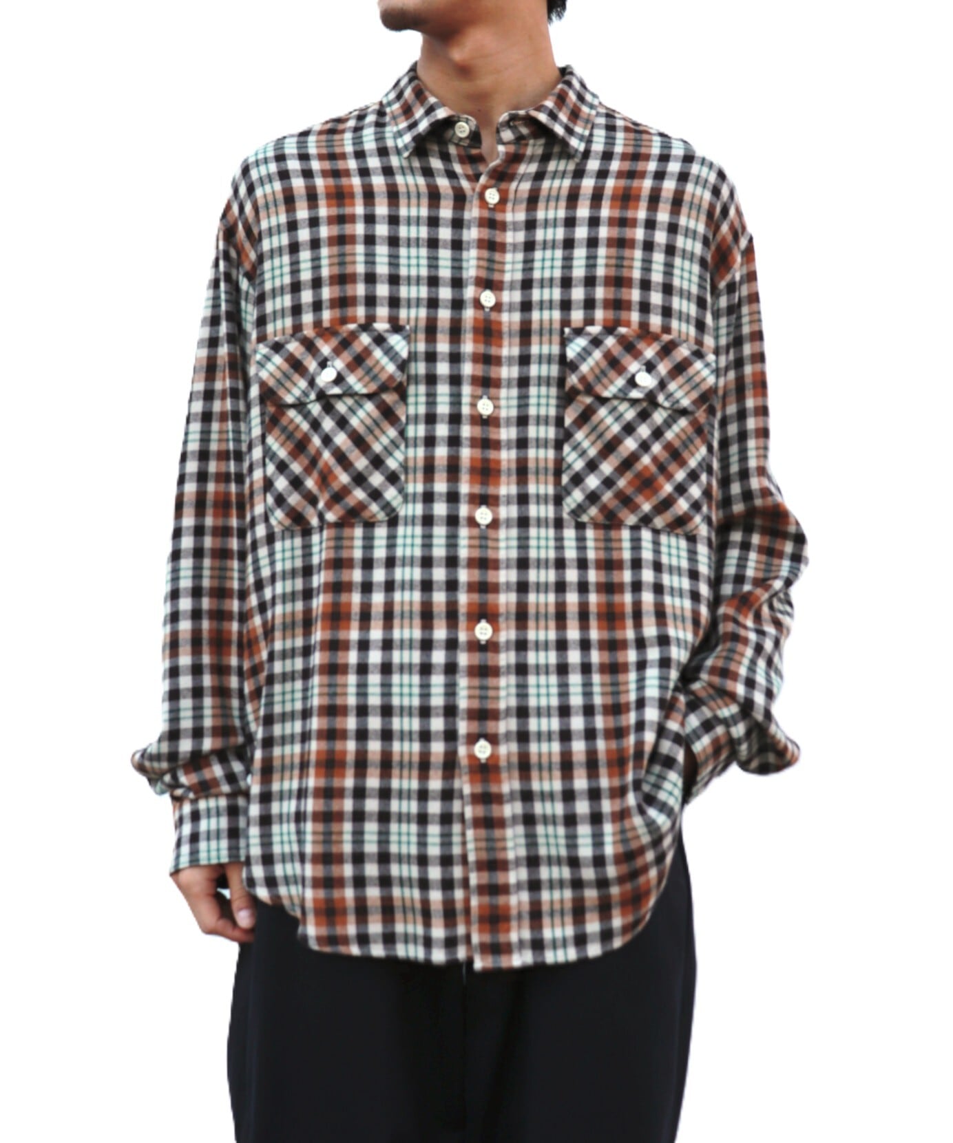 UNUSED / US2524 RAYON CHECK SHIRT (BEIGE×BROWN) | AfterSchool
