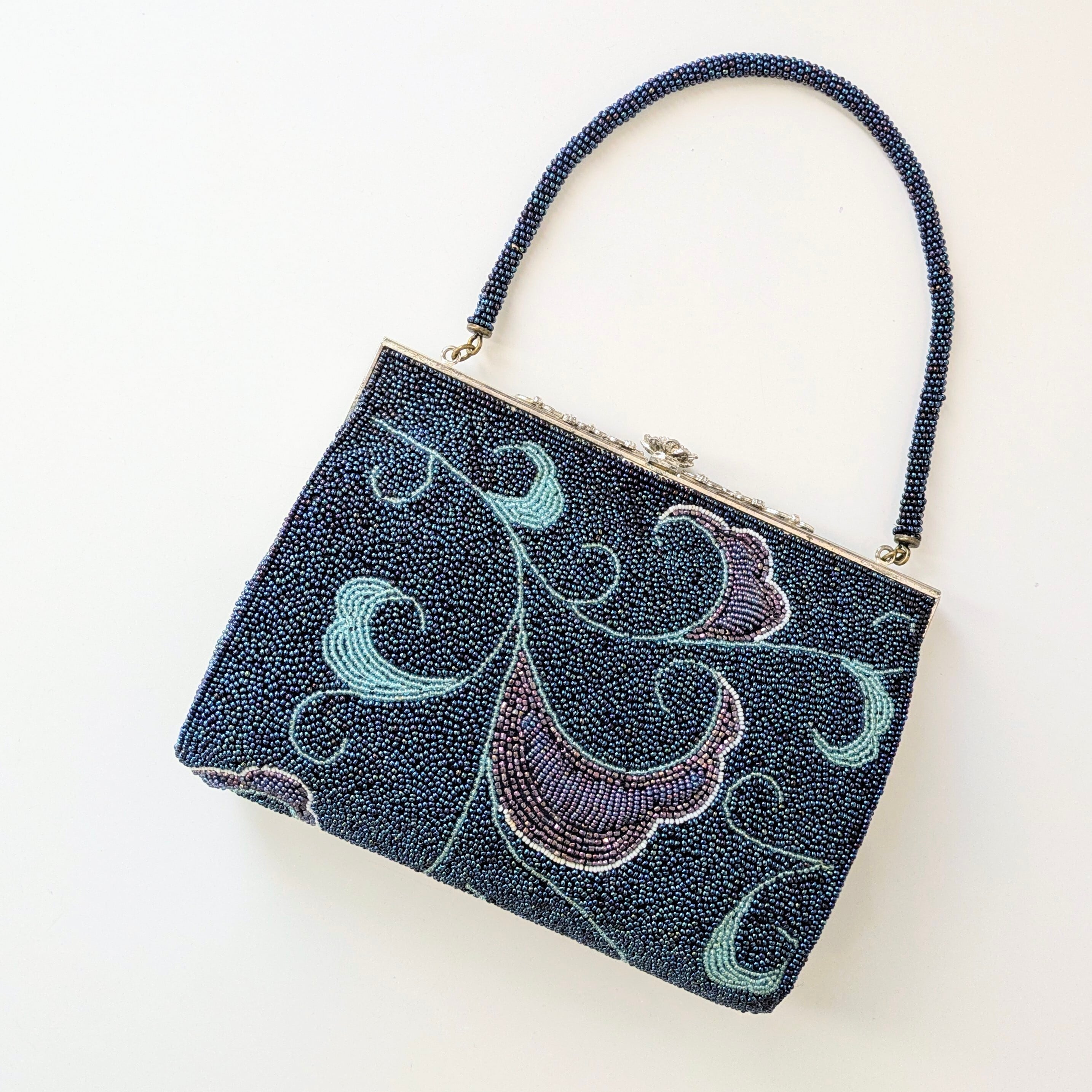 Vintage】ビーズ刺繍バッグ プリンセスTOKYO 青 紫 唐草文様