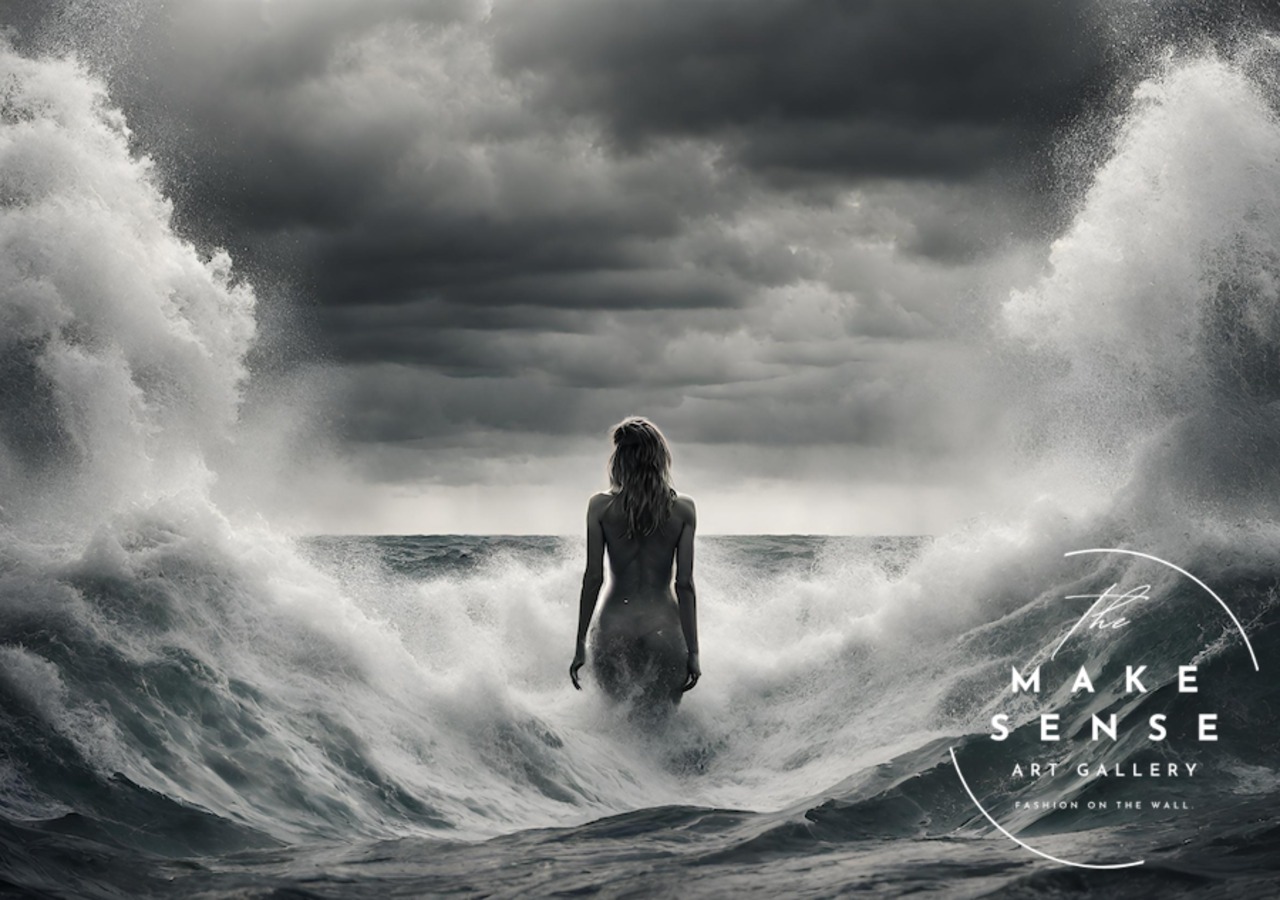 Courage｜波が砕ける瞬間を切り取ったモノクロ写真アートポスター｜海・飛沫の迫力が映えるモダン×ミニマルインテリア向けフォトグラフA4ポスター