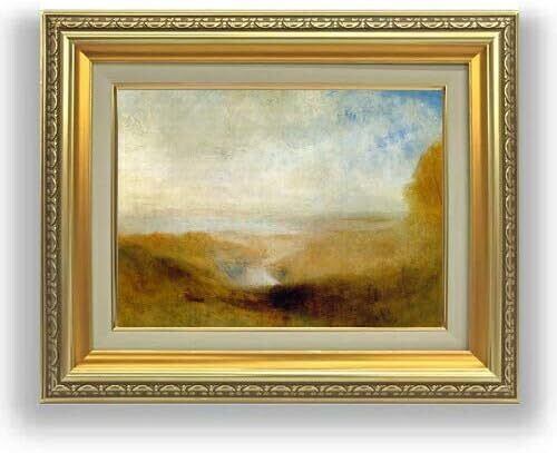 直筆仕上げ油絵【ターナー】 遠くの川と入り江の風景 F4  絵画   アート  インテリア  風景画