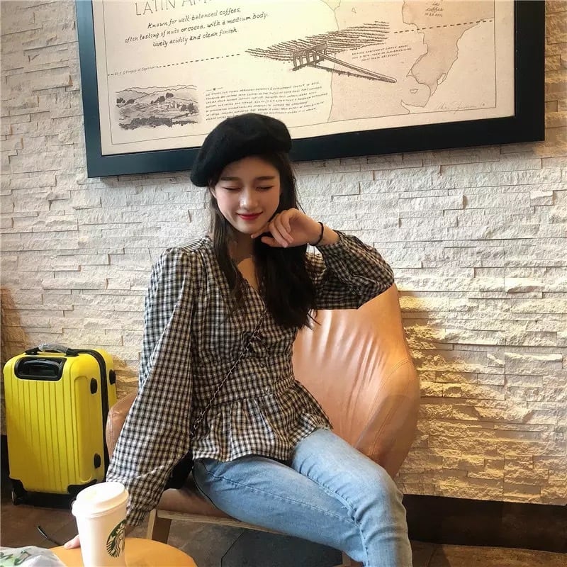 ギンガムチェックペプラムブラウス | cherrypiiink 