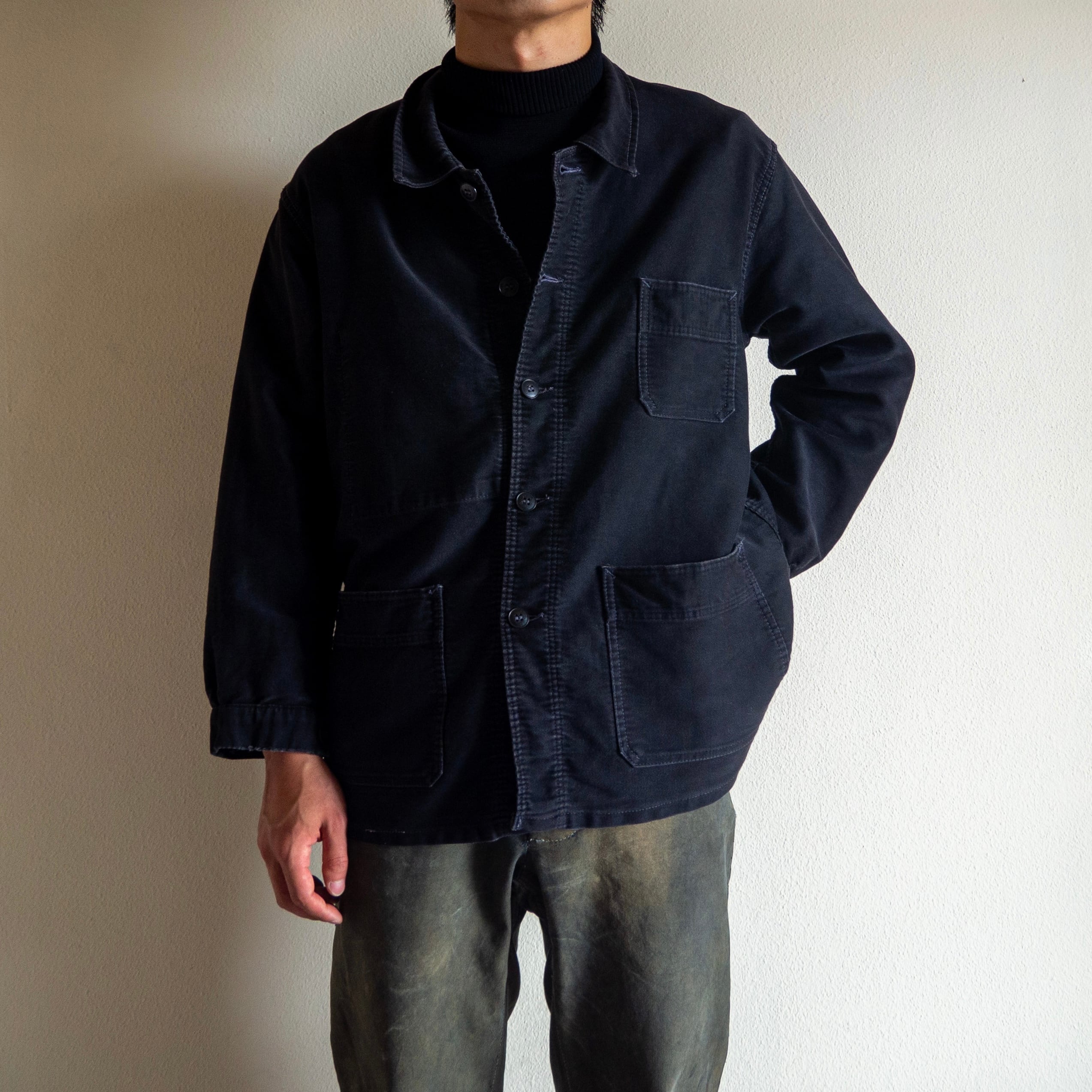 1950s French Black Moleskin Work Jacket | 'bout 1950s French Black Moleskin Work Jacket | 'bout