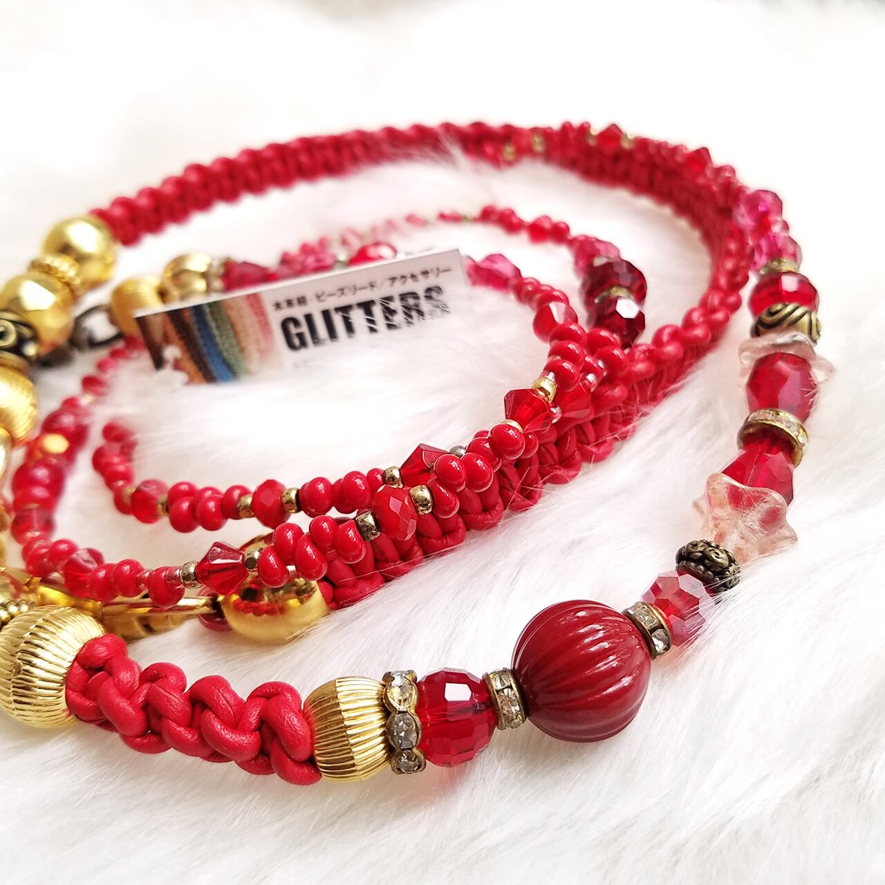 犬用ビーズリード 黒・金・パール色　高級 犬用ビーズリード 黒・金・パール色 高級