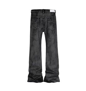 uneven pattern flare denim