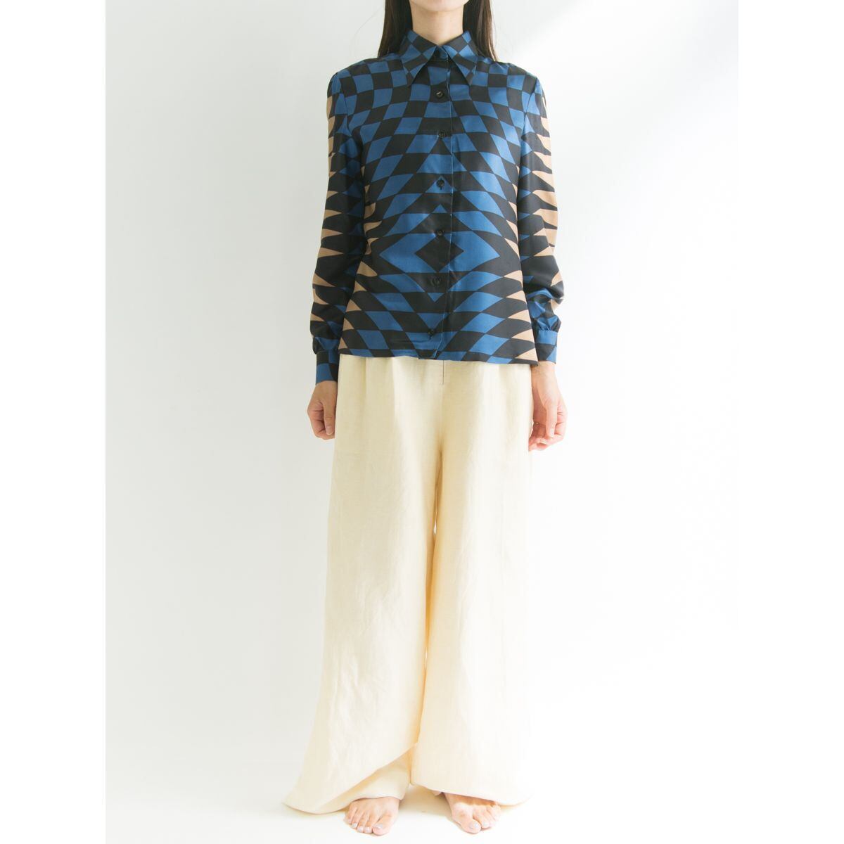 【LANVIN BOUTIQUE】Made in France silk shirt(フランス製 ランバンブティック シルクシャツ)8d