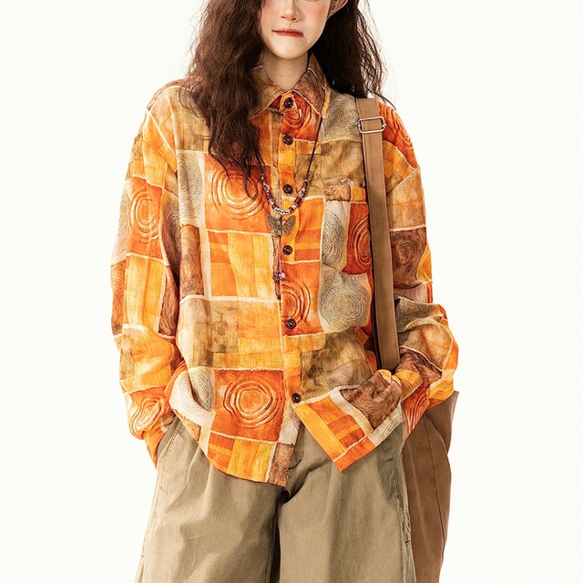 art block pattern shirt　アートブロックパターンシャツ　J1783