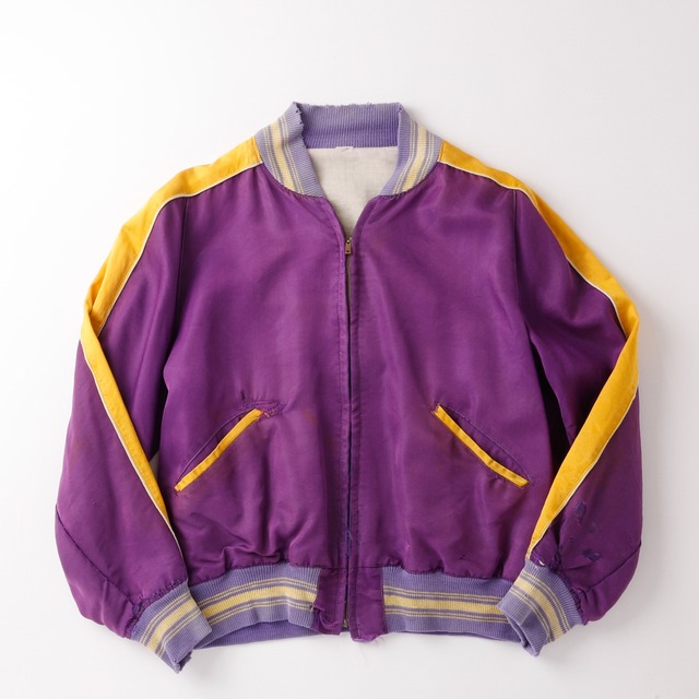 【逸品】40s special vintage jacket satin fabric blouson made in USA  mint condition  CONMER ZIP／  40年代 ヴィンテージ アメリカ製 サテン ジャケット ブルゾン 実寸サイズ38 実寸M程度 USA製  パープル/マスタード ミントコンディション