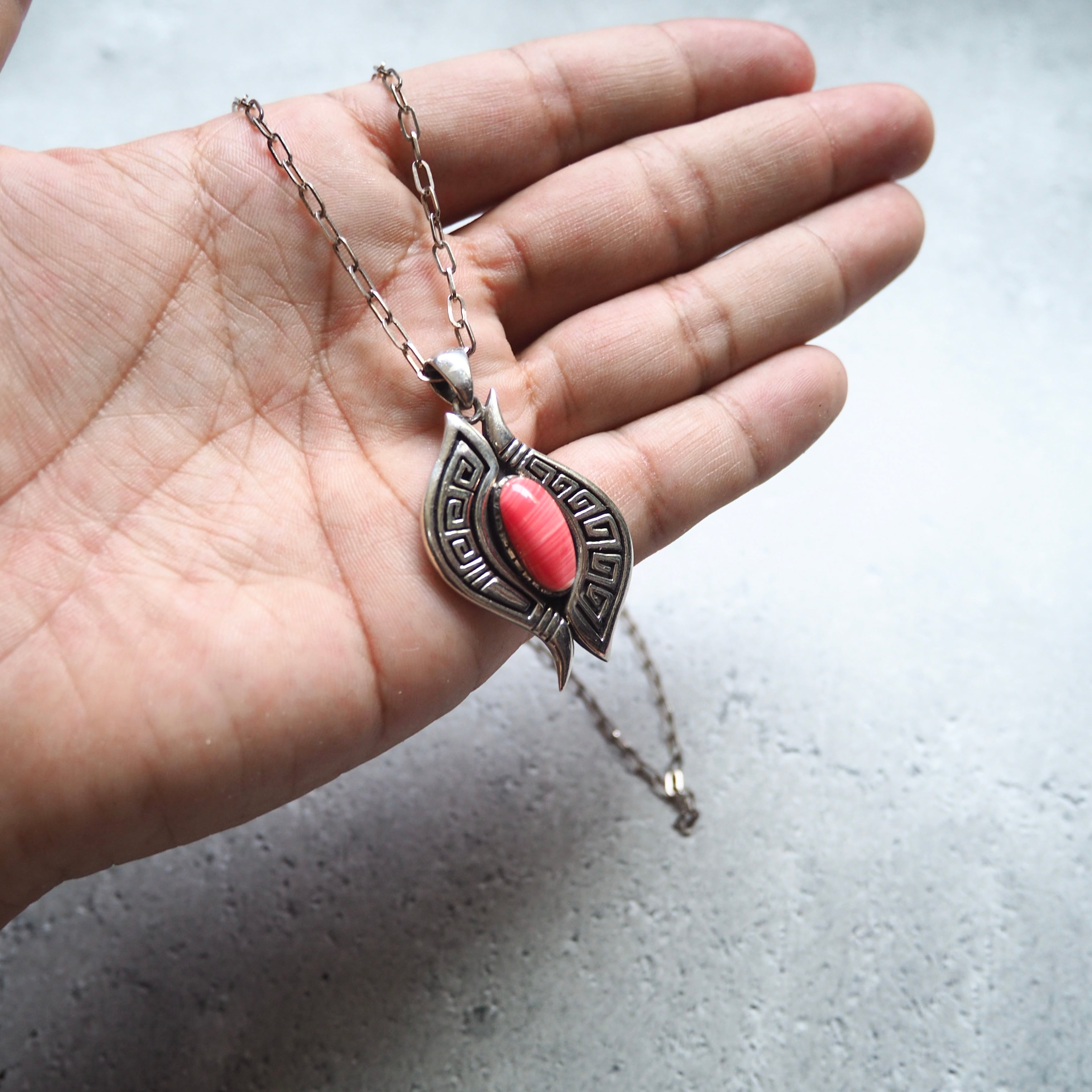 ” Silver 925 ” Spiny stone Custom vintage indian jewelry necklace