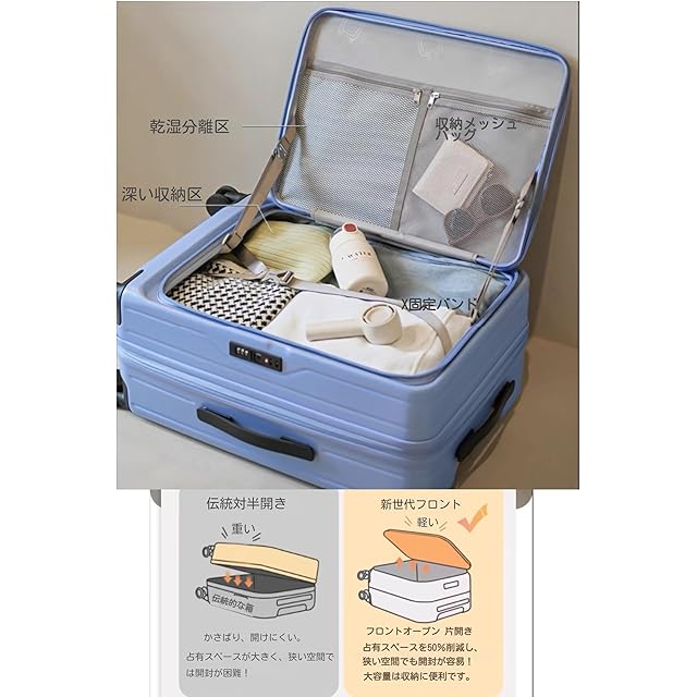 Yuweijie] スーツケース キャリーケース 片開き 拡張機能付き フロント