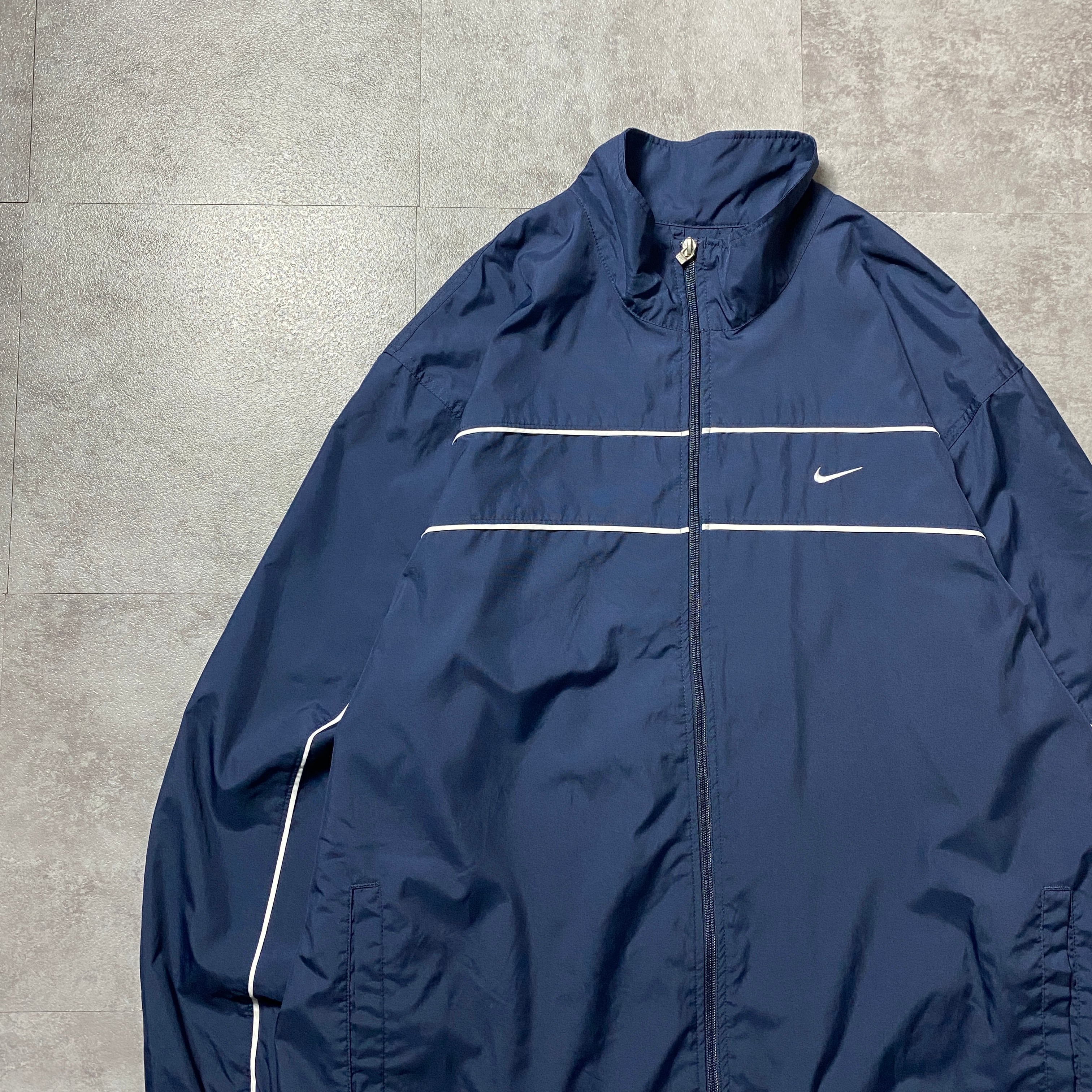 00's NIKE ナイキ スウォッシュ 両面刺繍 ネイビー ナイロンジャケット