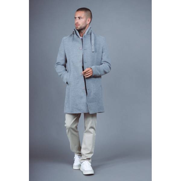 2Way グレー モッサハーフコート リブ襟スタンドカラー チェスター