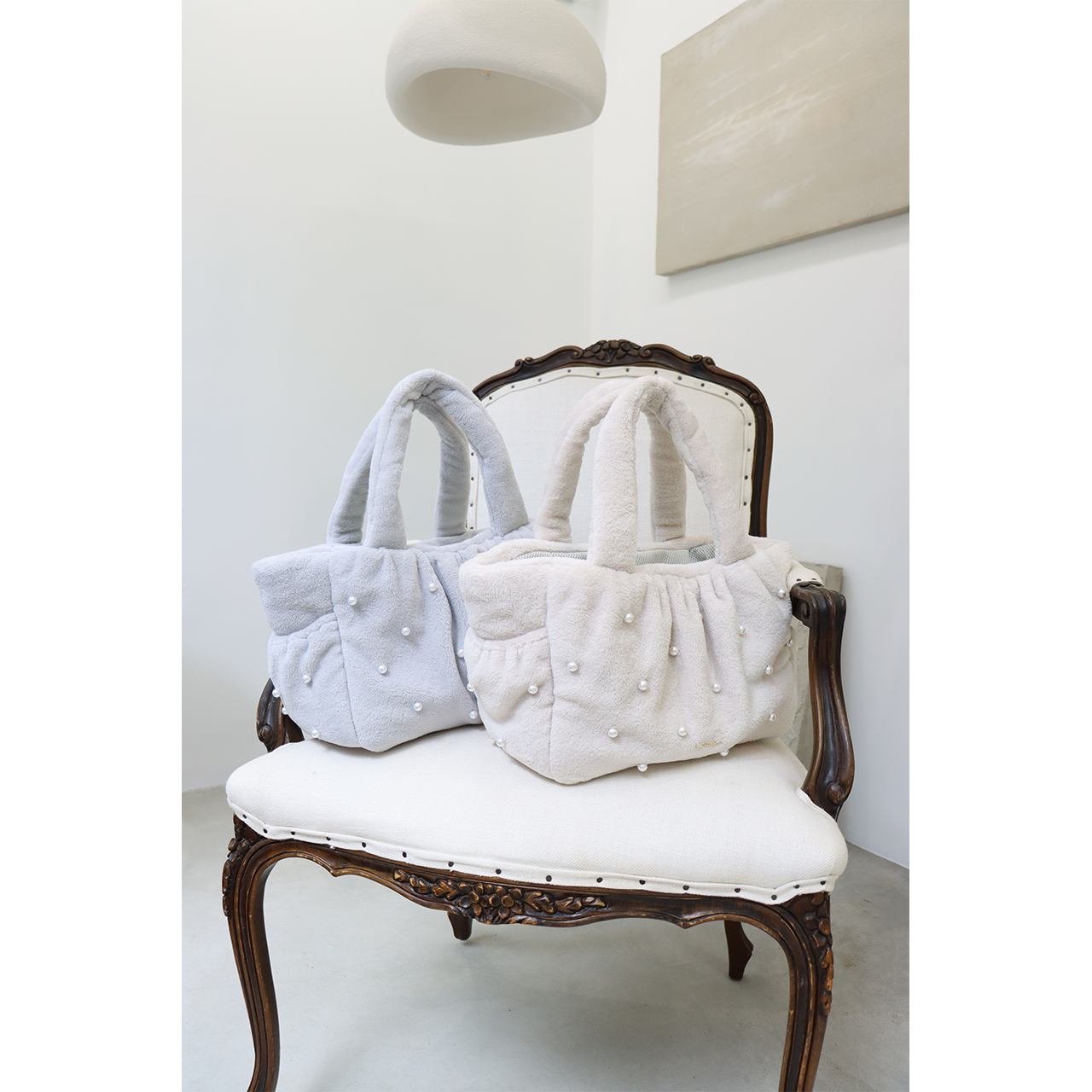 Eco-fur bag with pearls - Sサイズ