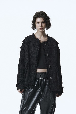[TREEMINGBIRD] Relaxed Tweed Jacket [ Black ] 正規品 韓国ブランド 韓国通販 韓国代行 韓国ファッション TRMNGBD tmb TREEMING BIRD TREEMINGBIRD トリミングバード 日本 店舗