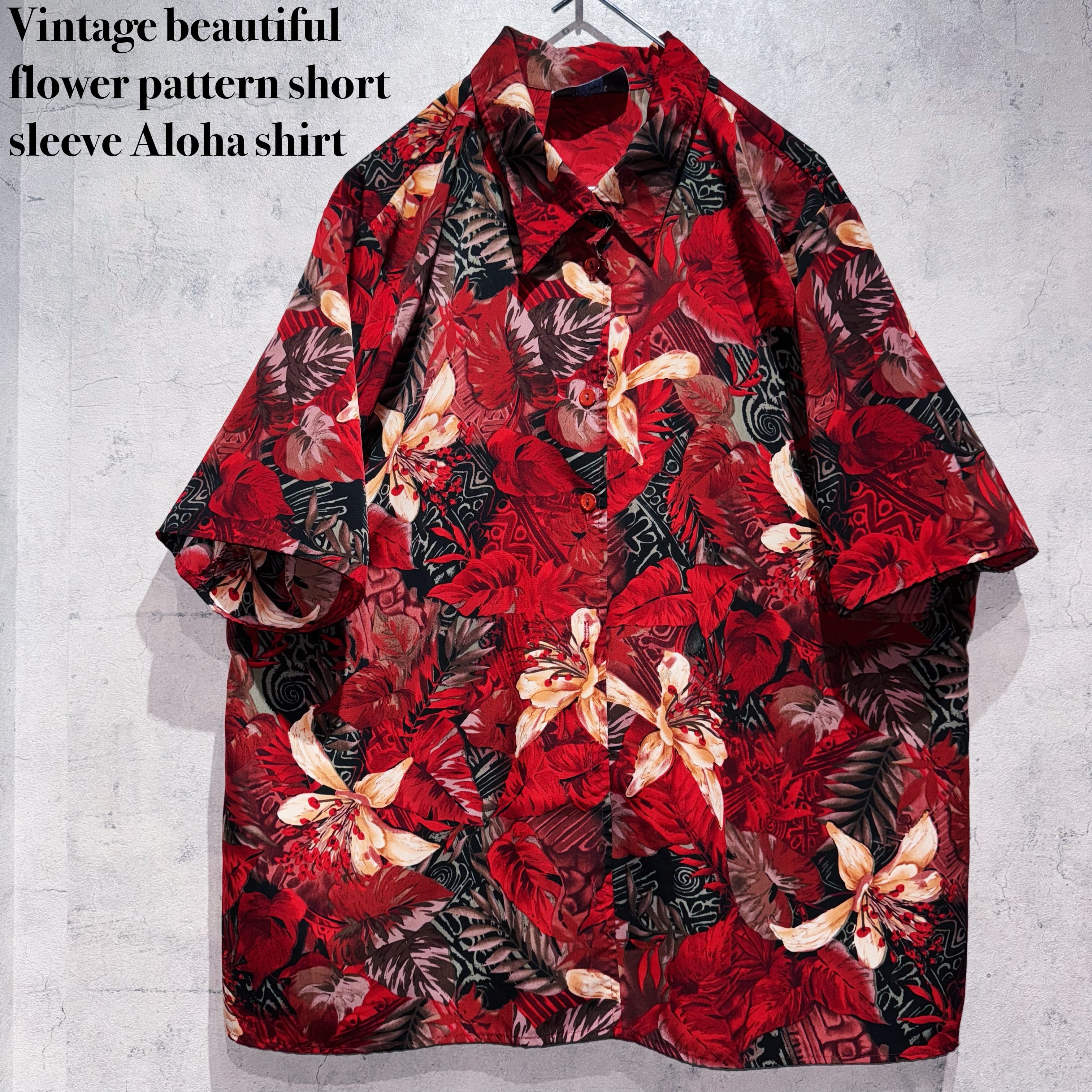 Vintage beautiful flower pattern short sleeve Aloha shirt