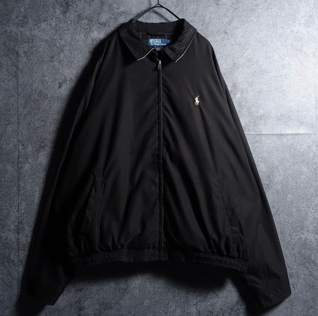 “Ralph Lauren” Black Logo Embroidery Design Smooth Swing Top Blouson