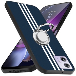 【人気】Motorola moto g64 5G ケース /G64Y 5G ケース リング 耐衝撃 TPU 指紋防止 シリコン 車載ホルダー対応 360°回転 ストラップホール付き滑り止め 落下防止 全面保護カバー（ブルー）