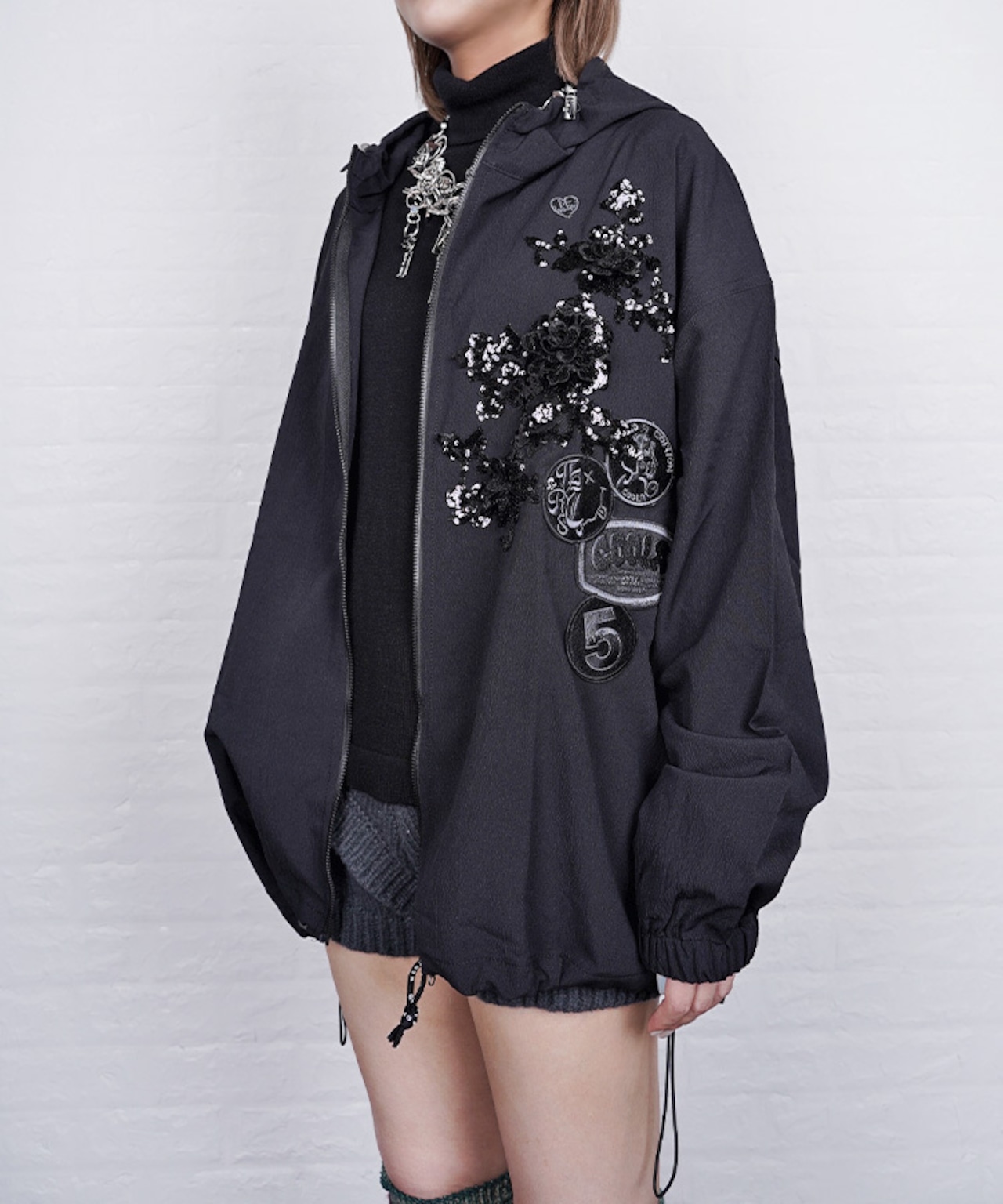 【直営店限定ITEM】レース×パッチルーズジップフーディー (BLACK) CQ-47125H