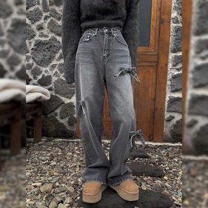 パンツ レディース 2color リボンモチーフデニムパンツ ワイドデニムパンツ ヴィンテージデニム ロングデニム Y2K 韓国 人気 トレンド 新作 20代 30代 40代 きれいめ レトロ シンプル お出かけ デート おしゃれ 通勤 通学 オフィス OL デイリー 普段着 ラフ カジュアル ゆったり 体型カバー 着痩せ 着回し 春 夏 秋 冬 CO5317