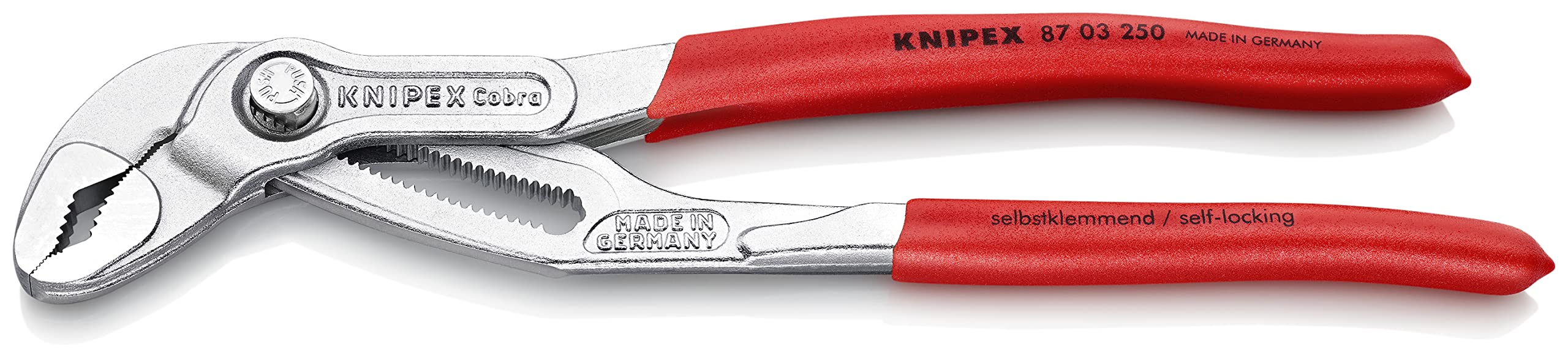 【在庫のみ】KNIPEX クニペックス Cobraコブラ ウォーターポンププライヤー 全長250mm プラスティックコーティングハンドル クロムメッキ 8703-250