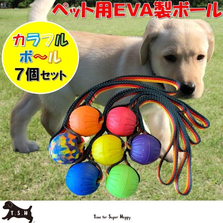 7色セット EVAボール 直径7cm ロープ付き 噛むおもちゃ 犬