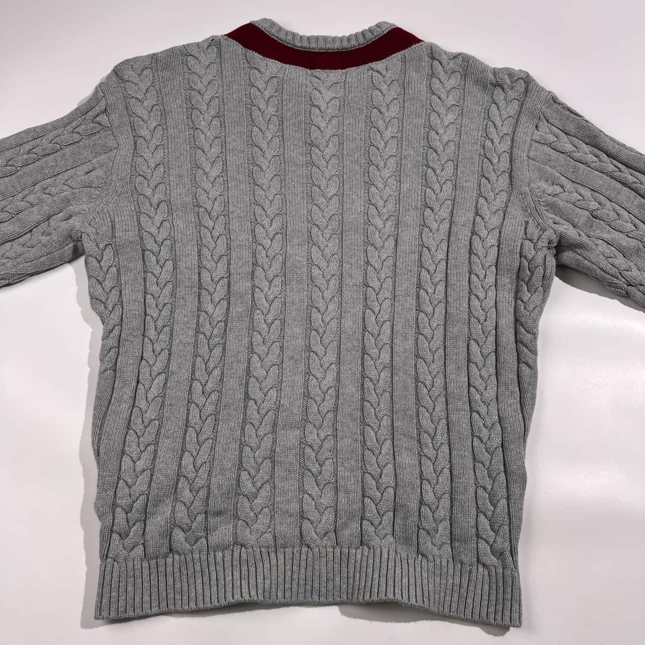 BEAMS ビームス Vネック ケーブル編み コットン チルデンニット セーター S/グレー系 メンズ