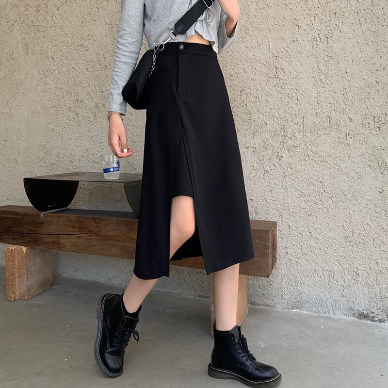 スカート スプリングオータムハイウェストウェスト薄手Aライン 春物 秋物 試着室97452370752