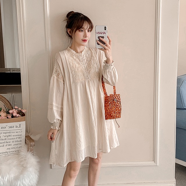 【送料無料】マタニティ ワンピース サイズ展開豊富 M～4XL ボリュームスリーブ ハイネック Aライン シャーリング パール レディース 可愛い ママコーデ ママファッション ママ服 マタニティウェア 人気 ゆったり 大きいサイズ デイリー 普段着 お出かけ おしゃれ シンプル 無地 きれいめ カジュアル フェミニン シック 体型カバー 着痩せ 着回し お宮参り マタニティフォト 通勤 妊婦服 産前 産後 秋 春 CO2818