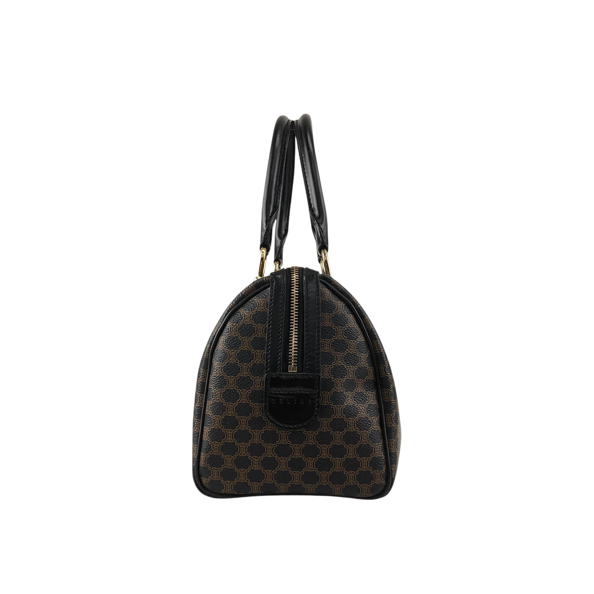 CELINE セリーヌ マカダム ボストンバッグ ブラック PVCレザー vintage
