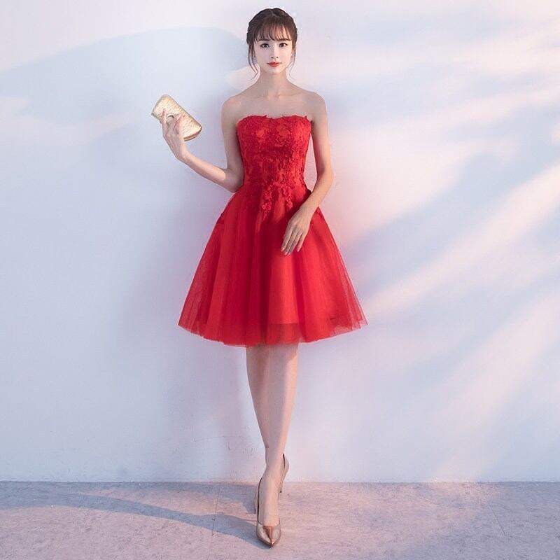 赤レースパーティードレス 結婚式 二次会 発表会 演奏会 衣装 | silvia