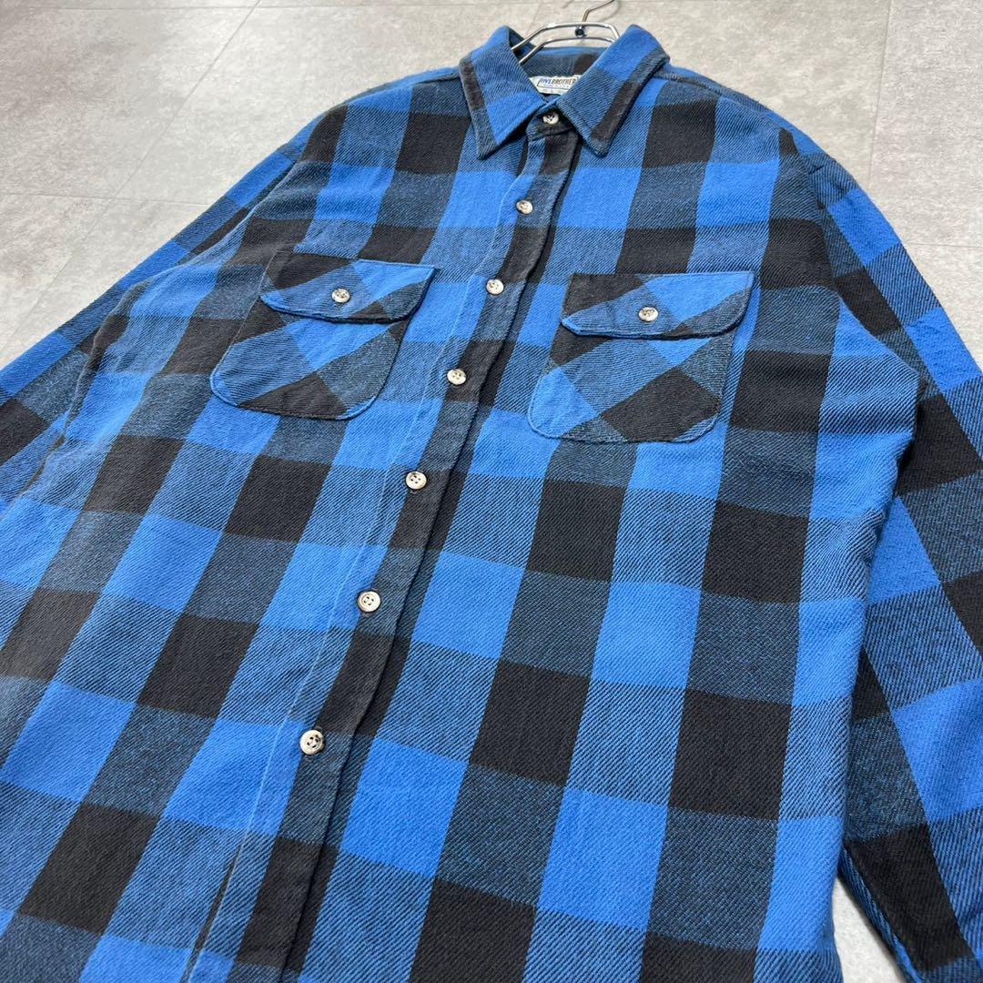 70s ファイブブラザー ネルシャツ プランネルシャツ 青 黒 L シャツ