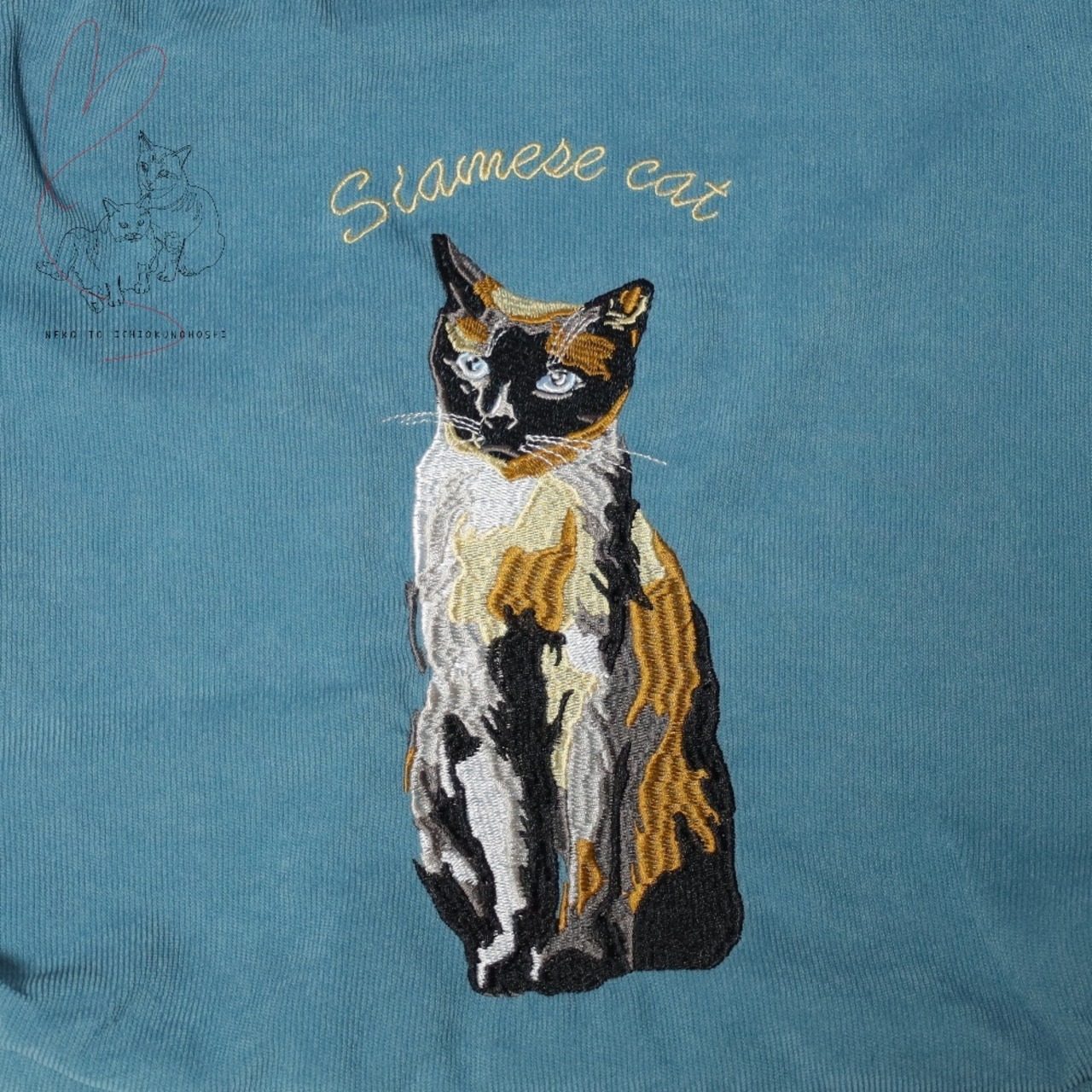 Jubilee 猫デザイン刺繡コーデュロイトートバッグ ブルー