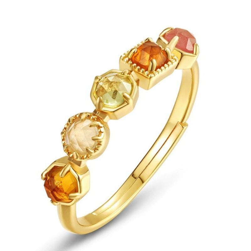 コピー:天然5石リング - 色とりどりの宝石たちが調和し虹のような美しさを放ち R382