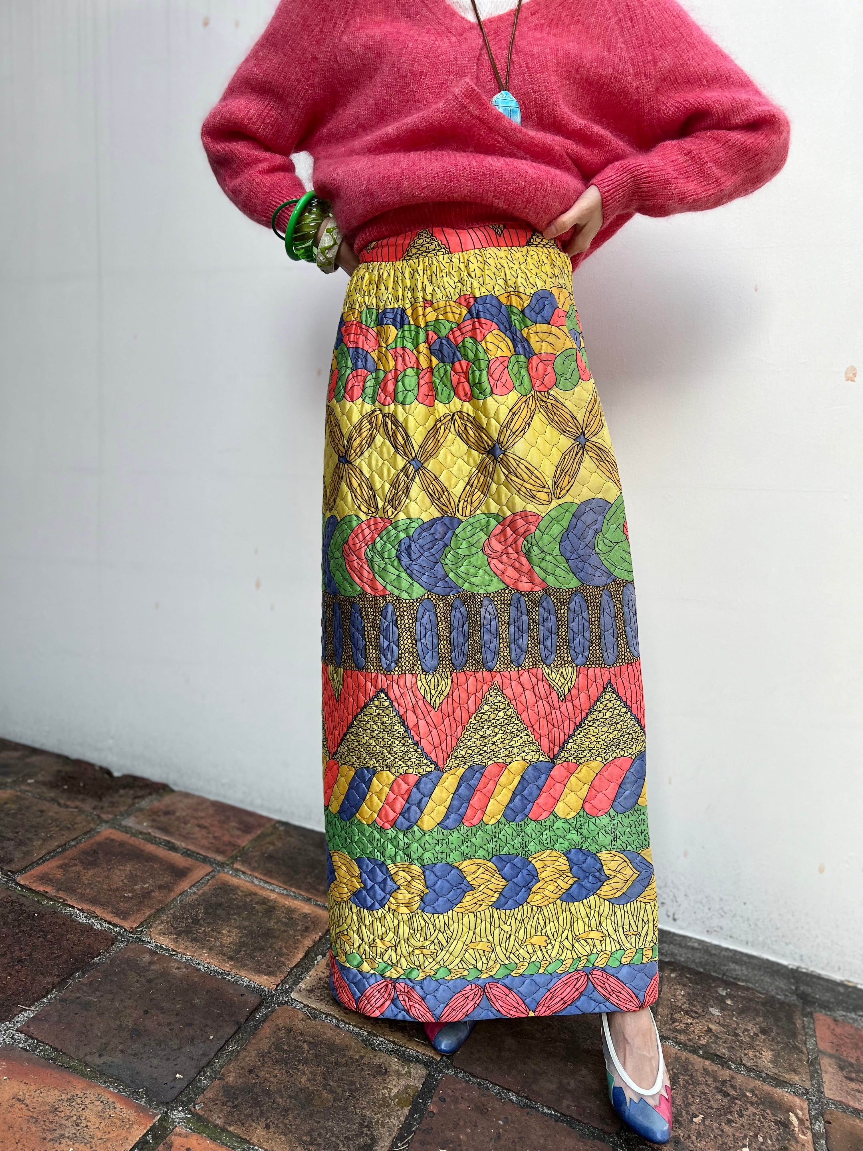 70s Lemon yellow quilting skirt ( ヴィンテージ レモンイエロー キルティング スカート )