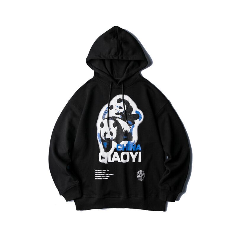 【新作】【送料無料】 Yidao Vintage Spring ese Panda Print Hooded Sweater Men's Loose All-match TrendyPullover-アリババ スプリング 春物 ビンテージ hip6-161111590114044