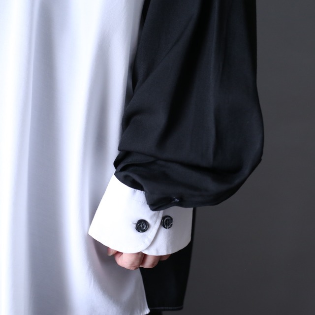 "刺繍" one point design black×white switching over silhouette shirt