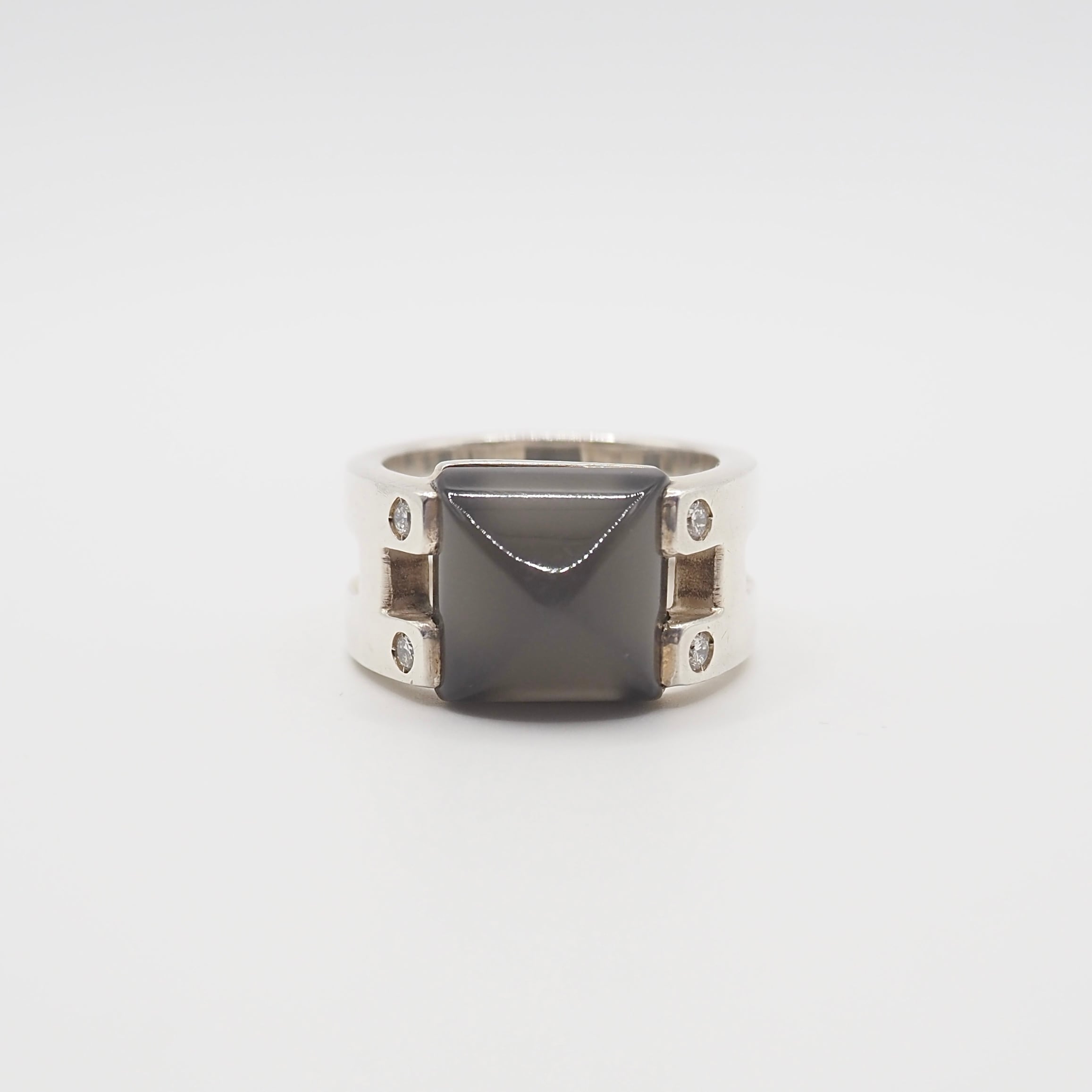 HERMES 約12号 メドール カルセドニー ダイヤモンド 4P リング