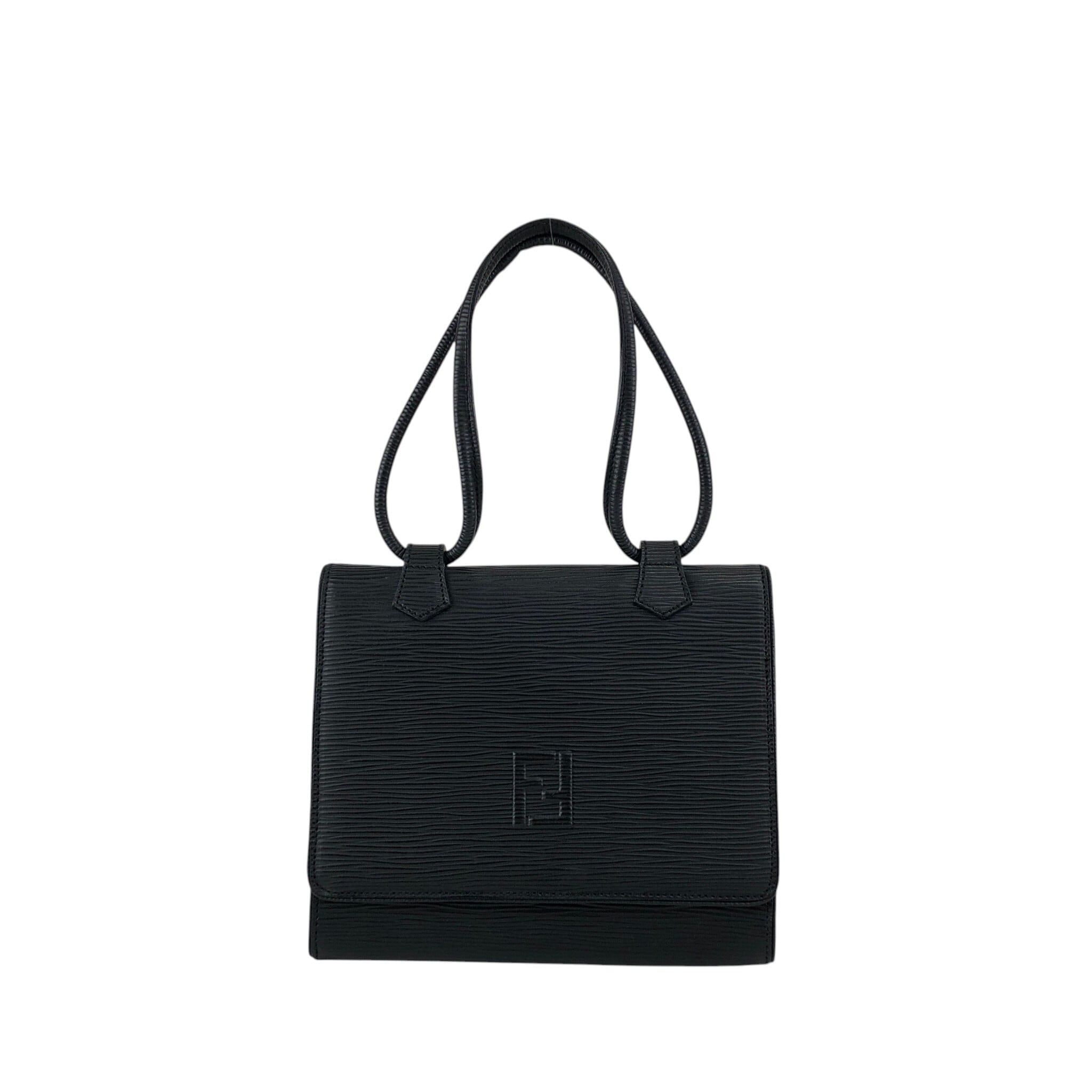 FENDI フェンディ ハンドバッグ ブラック ロゴ レザー 型押し ミニ