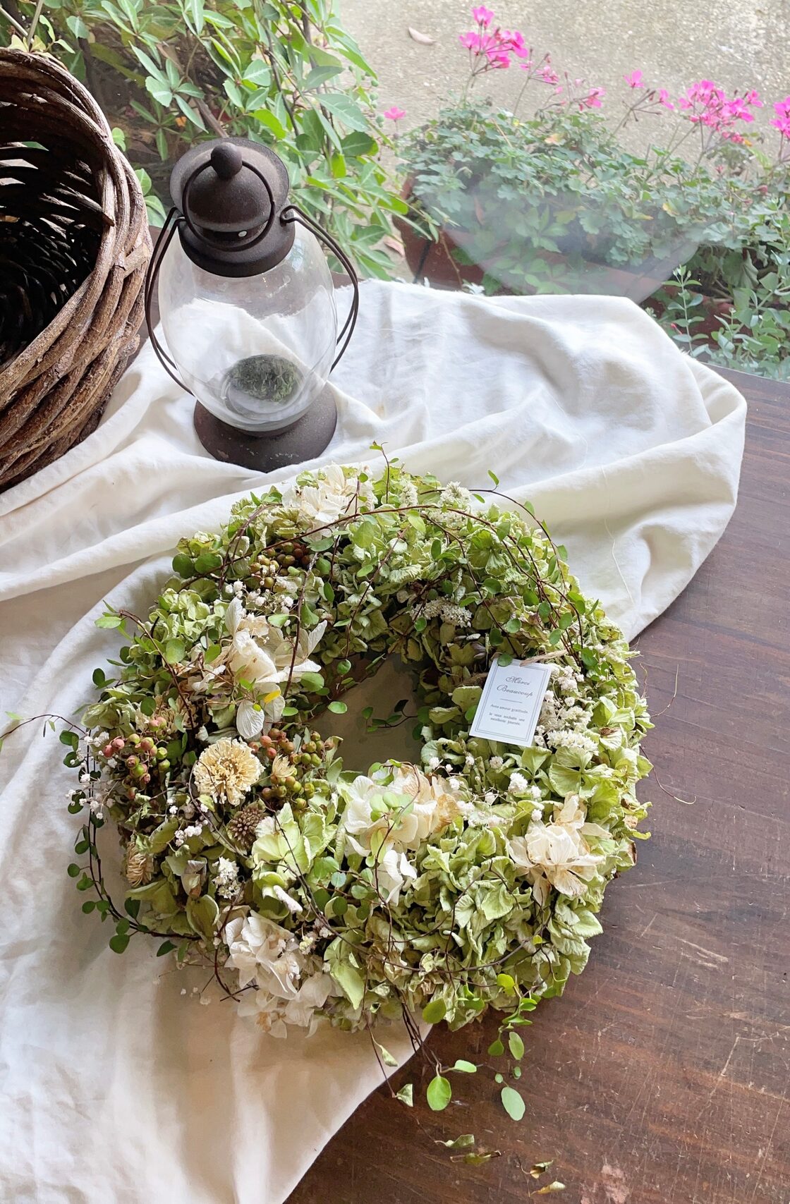 アンティーク紫陽花とスモークツリーのリース あぁ