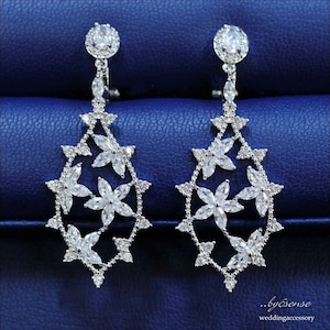 ウェディングアクセサリー/エトワールフラワー CZダイヤ イヤリング    (e0009)