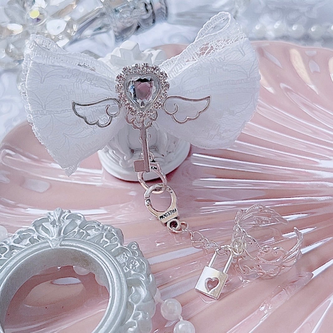 量産型 リボン ヘアクリップ ロリータ ピンク 水色 鍵 十字架 クロス魔法少女