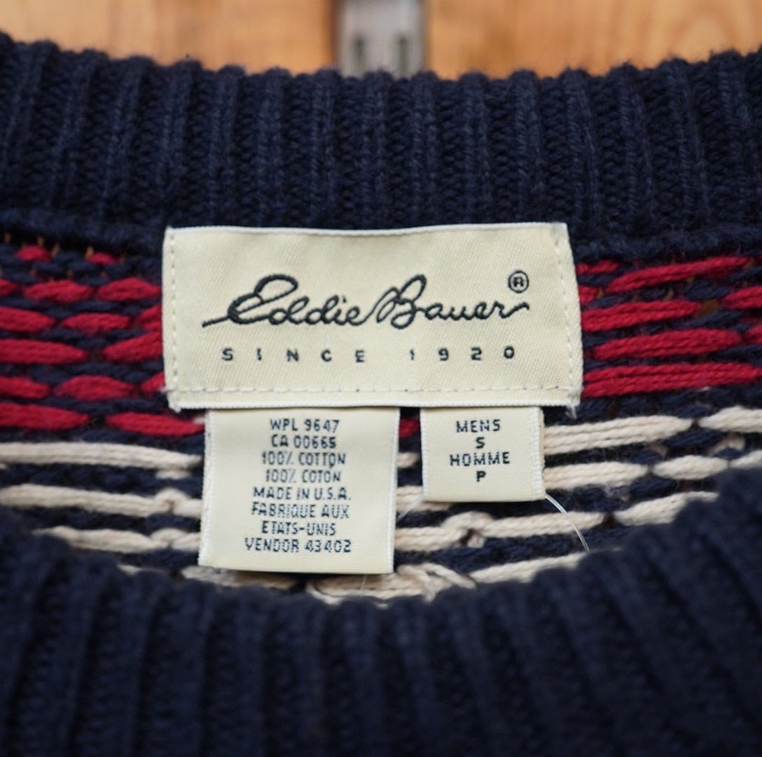 90s00s eddie bauer 白タグ usa製 総柄 ニット セーター S/エディ
