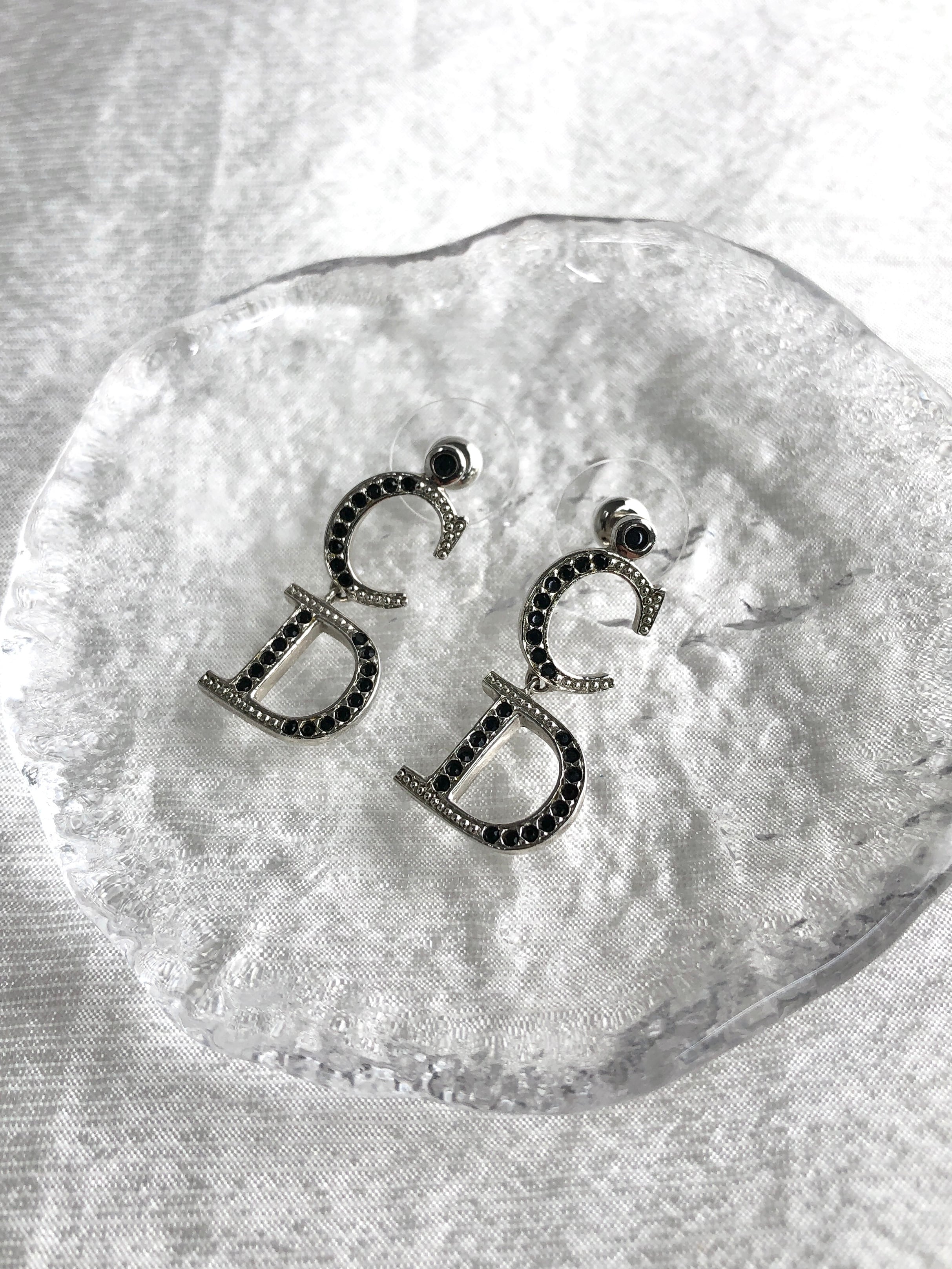 Christian Dior クリスチャン ディオール ピアス シルバー×ブラック CD