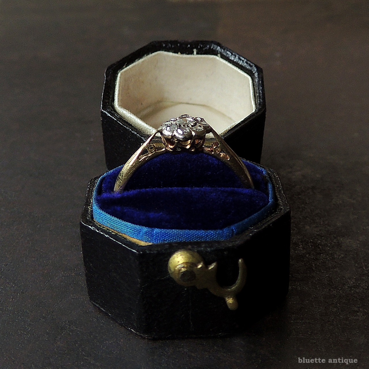 アンティークジュエリー 18ctゴールド 天然ローズカットダイヤモンド デイジーリング【約12号】（ソーティングメモ付）